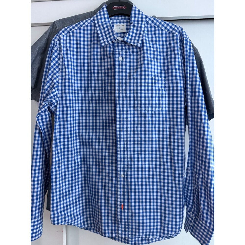 CREWCUTS BY J CREW BOYS UNISEX BLUE/WHITE CHECK LONG SLEEVE BUTTON UP SHIRT SZ 1
